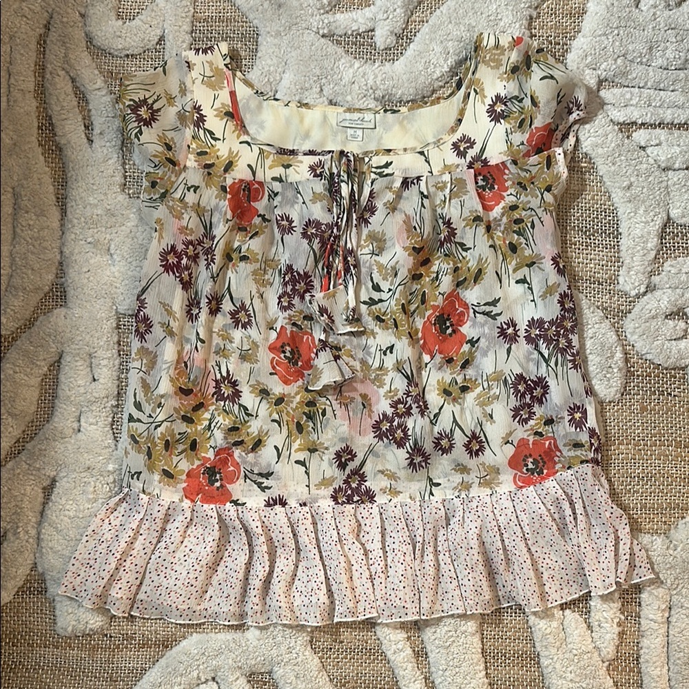 Target Floral Tie-Neck Blouse with Burgundy and Cream